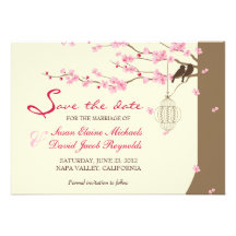 Love Birds Vintage Cage Cherry Blossom Save Date Custom Invitation