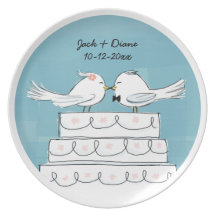 Love Birds Wedding Cake Bride & Groom Kiss Plate