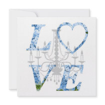LOVE Blue Hydrangea Chandelier Invitation
