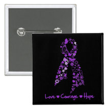 Love Courage Hope Butterfly - Pancreatic Cancer Buttons