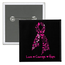 Love Courage Hope Butterfly Ribbon - Breast Cancer Pins