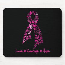 Love Courage Hope Butterfly Ribbon - Breast Cancer Mousemat