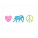 Love, Elephant and Peace Post Cards