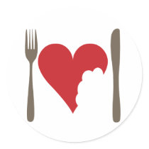 Love food, Love heart Round Stickers