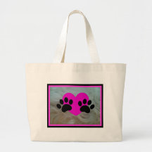 LOVE FURBALLS PINK HEART AND PAWS ON FUR CANVAS BAG