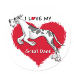 Love Harlequin Great Dane Round Sticker