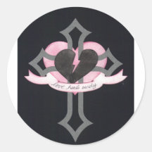 Love Heals Surely, original pink and black colours Round Stickers