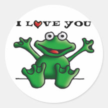 love heart frog runder aufkleber