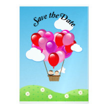 Love heart hot air balloon Wedding Save the date Invitation