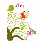 Love Hearts And Birdie On A Cute Tree Postcards