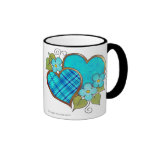 Love Hearts - Aqua Tartan Plaid Mugs