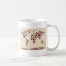 Love Hearts Map of the World Map Mugs