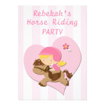 Love Horseriding Pink Stripes Birthday Party Custom Invitation