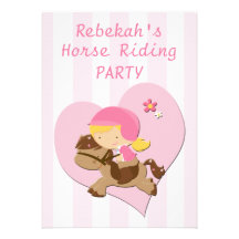 Love Horseriding Pink Stripes Birthday Party Custom Invitation