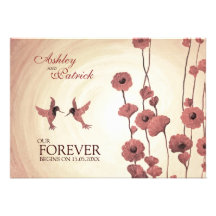 Love Hummingbirds and Painted Red Flowers Wedding Personalized Invite