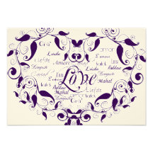 Love in Any Language in Purple Reception Card Custom Invitation