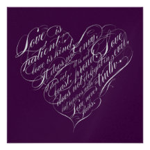 Love is patient.. eggplant & silver script heart custom invites