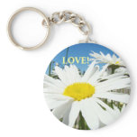 LOVE! keychain White Daisy Flowers Blue Sky Floral
