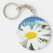 LOVE! keychain White Daisy Flowers Blue Sky Floral