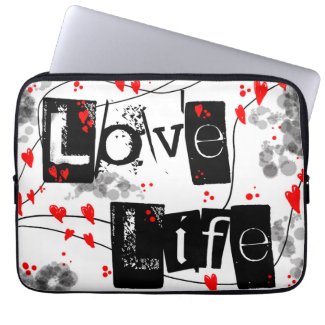 Love Life black,red,hearts,dots text laptop case Laptop Computer Sleeve