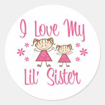 Love Lil Sister Pink Girls Round Stickers