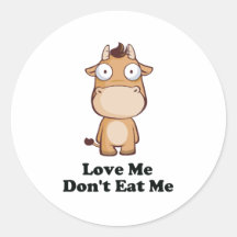 Love Me Don't Eat Me Cow Design Round Stickers