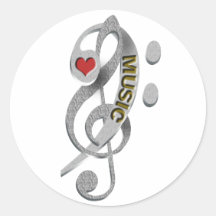 Love Music Clef Sculpture Round Sticker