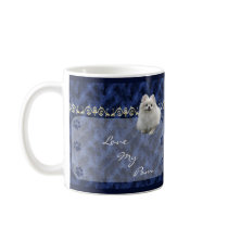 Love my Pom  Pomeranian Pawprint Mug  -blue