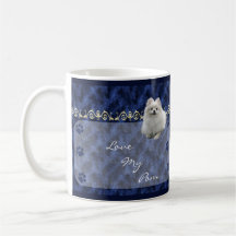 Love my Pom  Pomeranian Pawprint Mug  -blue