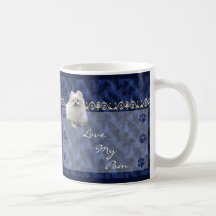 Love my Pom  Pomeranian Pawprint Mug  -blue D2