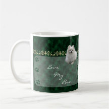 Love my Pom  Pomeranian Pawprint Mug  -green