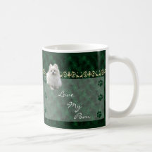 Love my Pom  Pomeranian Pawprint Mug  -green D2