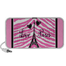 LOVE PARIS HEARTS AND EIFFEL ZEBRA PRINT LAPTOP SPEAKERS