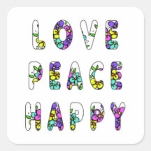 Love Peace Happy Flowers Square Sticker