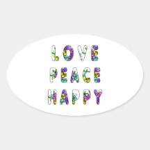 Love Peace Happy Flowers Stickers