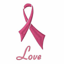 Love Pink Ribbon Long Sleeve Polo Shirt (Fitted)