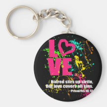 Love Proverbs Bible Verse Neon Paint Splatter Keychains