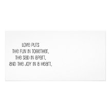 "Love puts the joy in a heart" marriage quote Personalised Photo Card