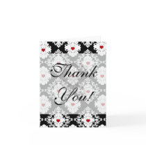 love red heart damask on white black greeting card