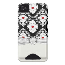 love red heart damask on white black iphone 4 id cover