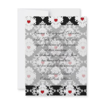 love red heart damask on white black custom invitations