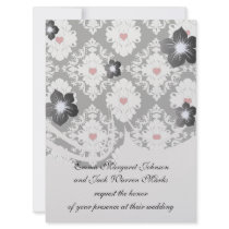 love red heart damask on white black personalised announcements