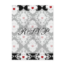 love red heart damask on white black post cards