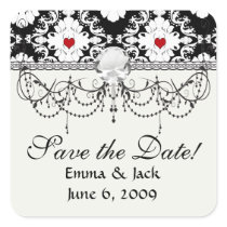 love red heart damask on white black stickers