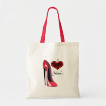 Love Red Stiletto Shoe and 3D Heart Canvas Bag