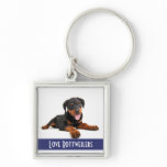 Love Rottweilers Puppy Dog on White Keychain