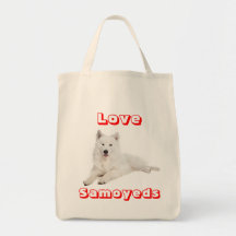Love Samoyed Puppy Dog Canvas Grocery Totebag