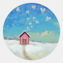 Love shack cabin fun romantic art Staying Warm Round Sticker