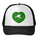 Love Skiing Green Heart Trucker Hat