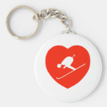 Love Skiing Red Heart Keychains